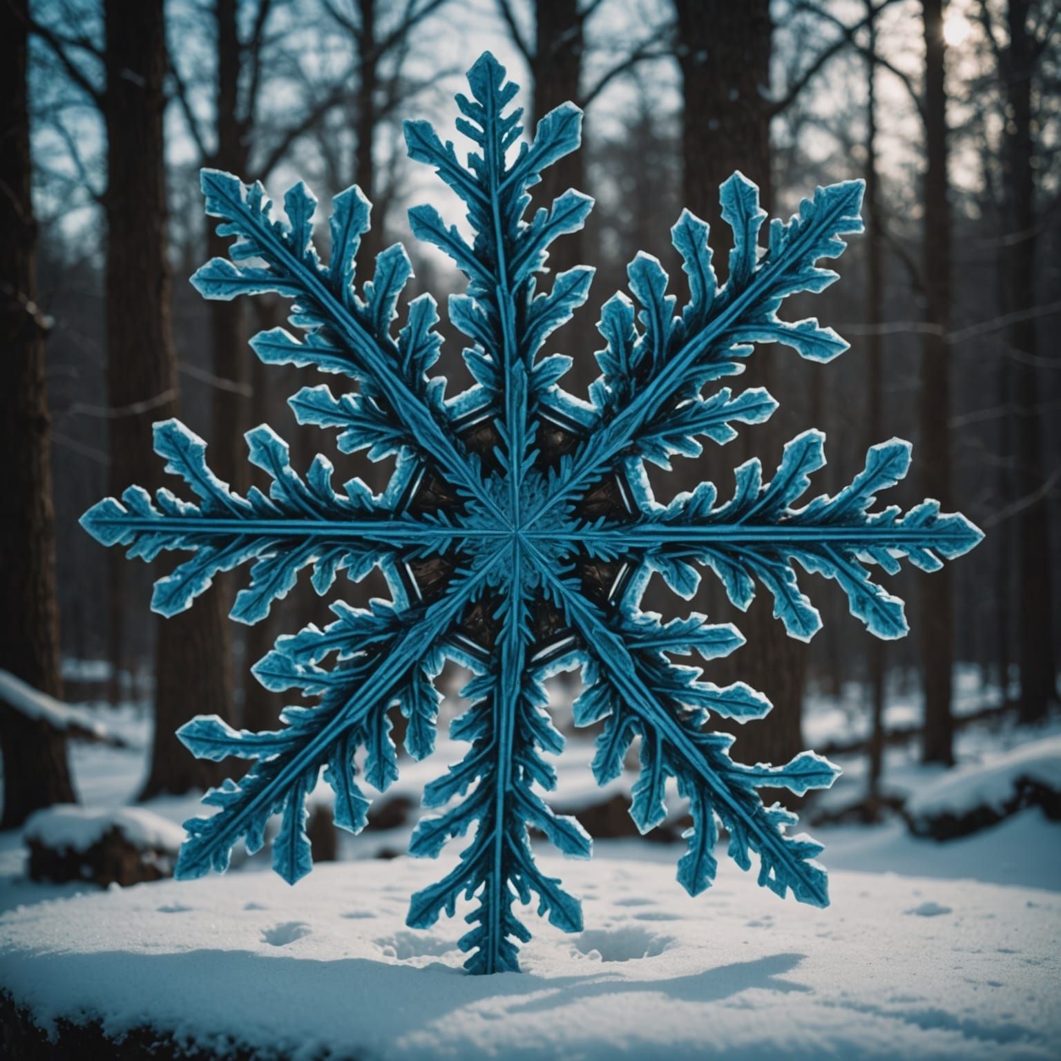 Surreal Blue Snowflake Sculpture Cinematic Masterpiece