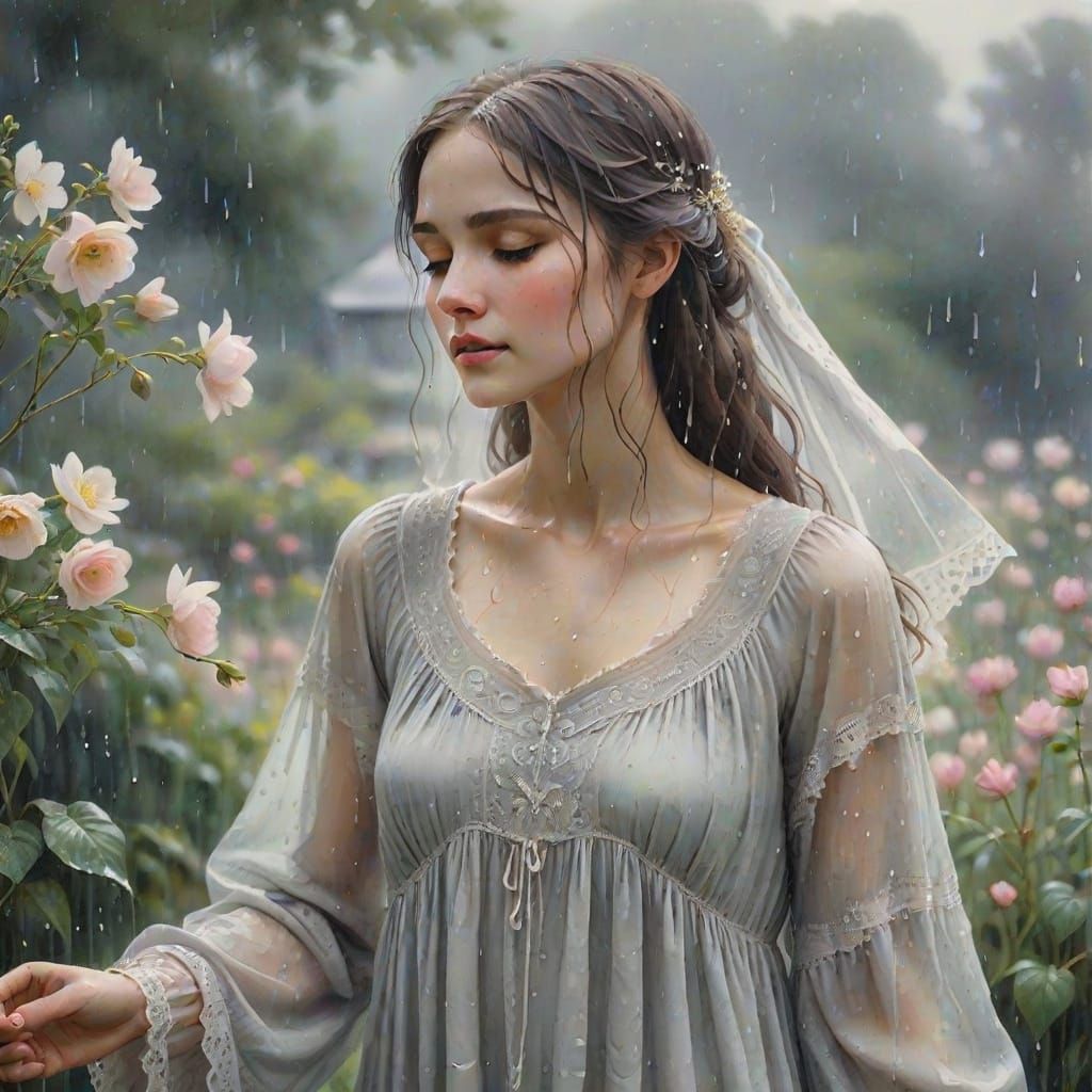 Romantic Victorian Garden Scene in Soft Focus Watercolor