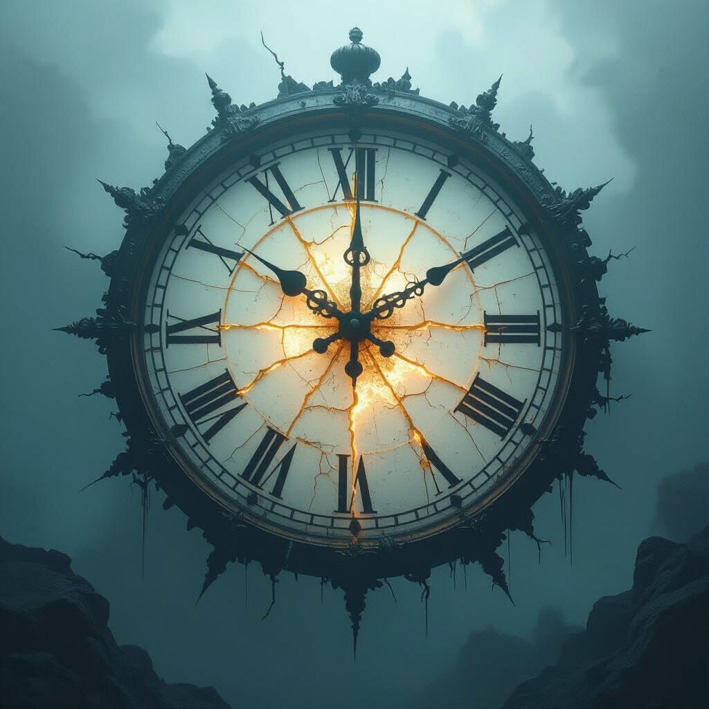 Giant Fractured Clock in Abyssal Void