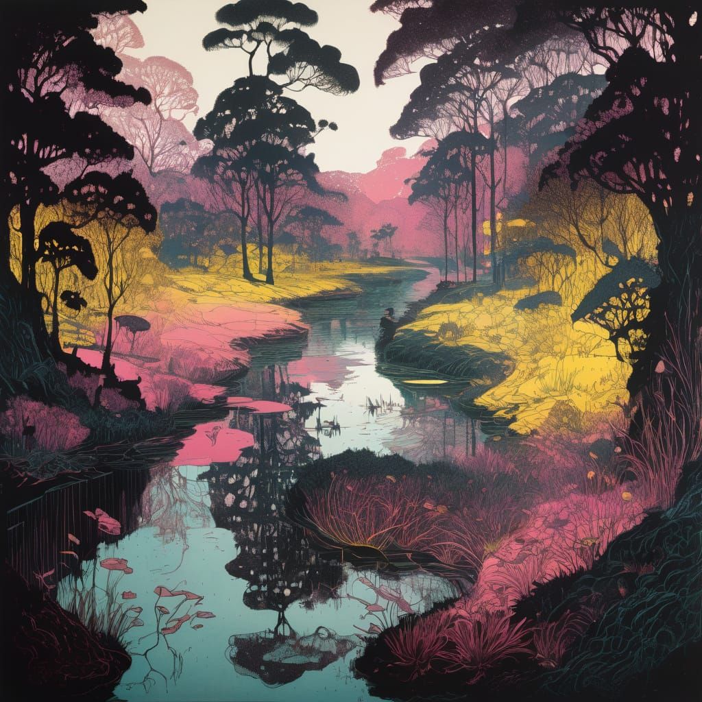 Vibrant Etching in the Style of Lotte Reiniger and James R. ...