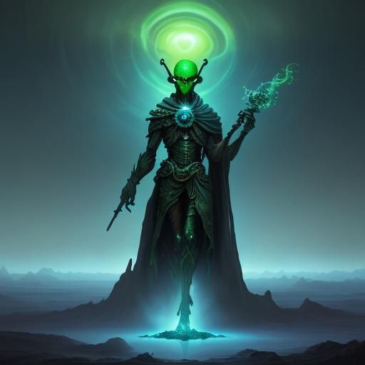 Alien Redeemer on Barren Planet in Surreal Oil Painting