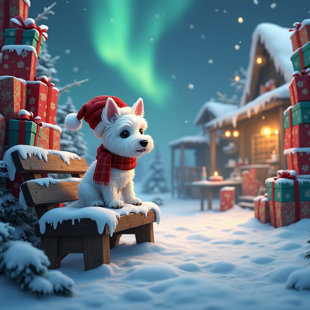 Festive Terrier at Santa's Workshop: A Digital Painting