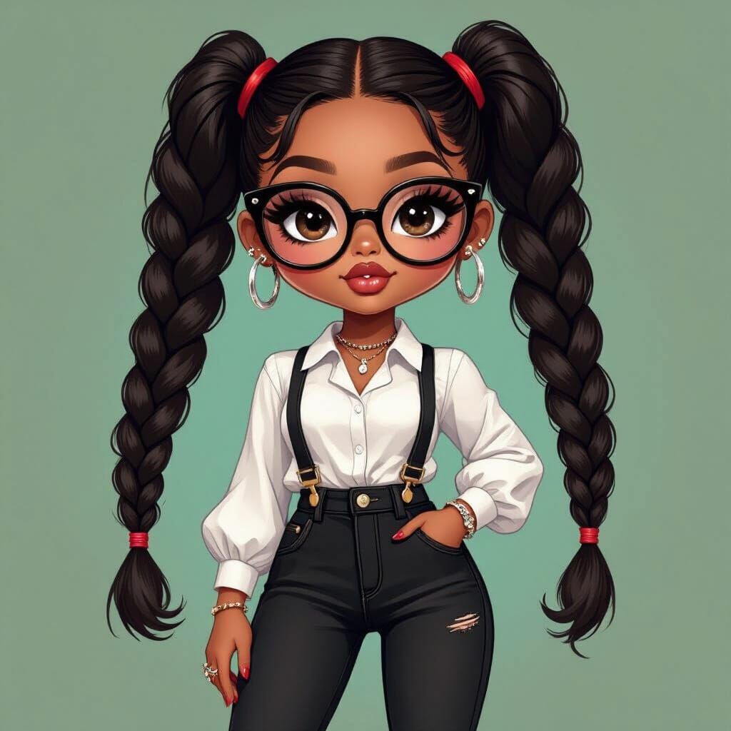 Chibi Bratz Cartoon Fashionista in Red Mary Janes