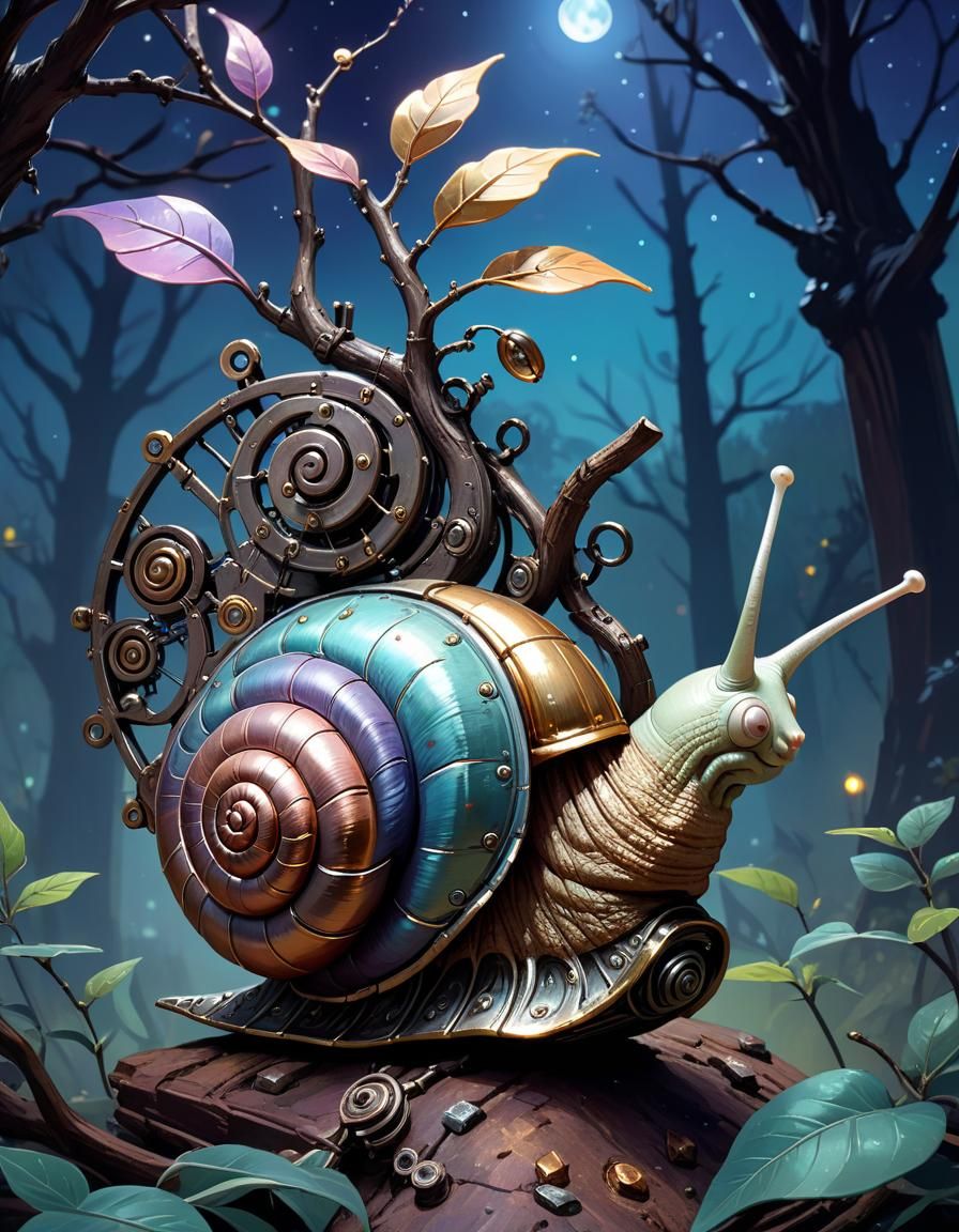Steampunk Metal Snail in Chromatic Pastel Colors