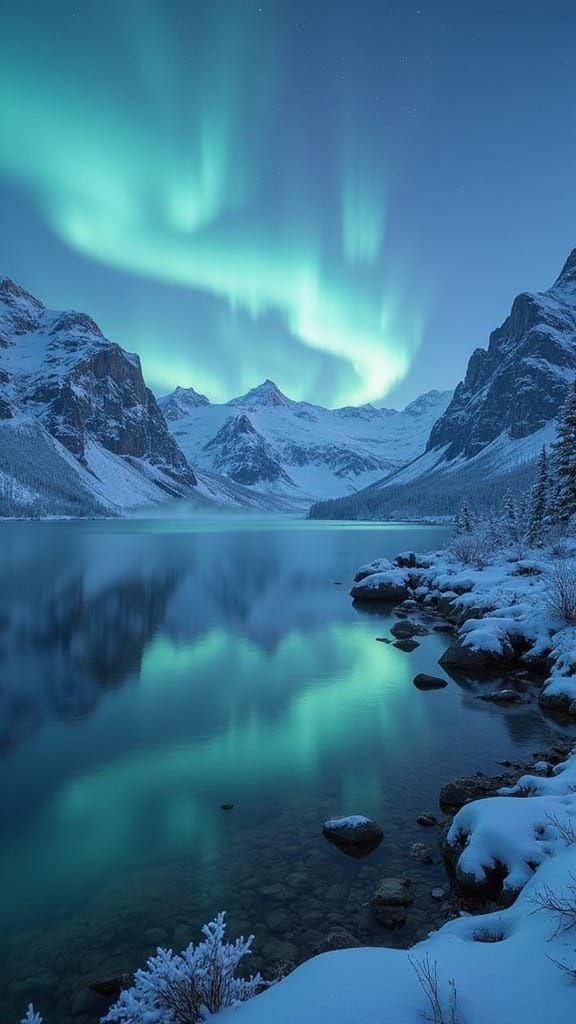 Surreal Scandinavian Lake at Blue Hour with Northern Lights