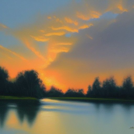 Vibrant Sunset Cloudscape in Impressionist Style