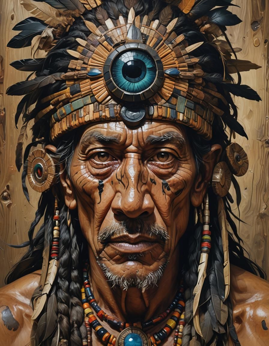 Amazonian Shaman Portrait in Oil Impasto Style