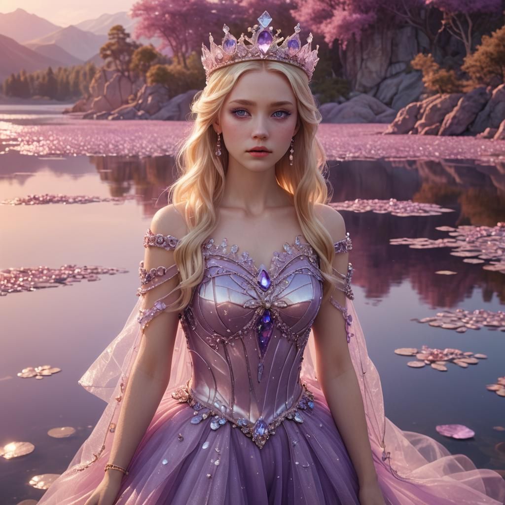 Anime Princess with Crystal Crown at Pink Lakes