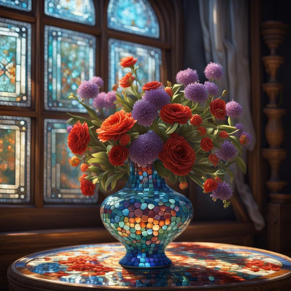 Flowers in Crystal Vase: Detailed Matte Painting