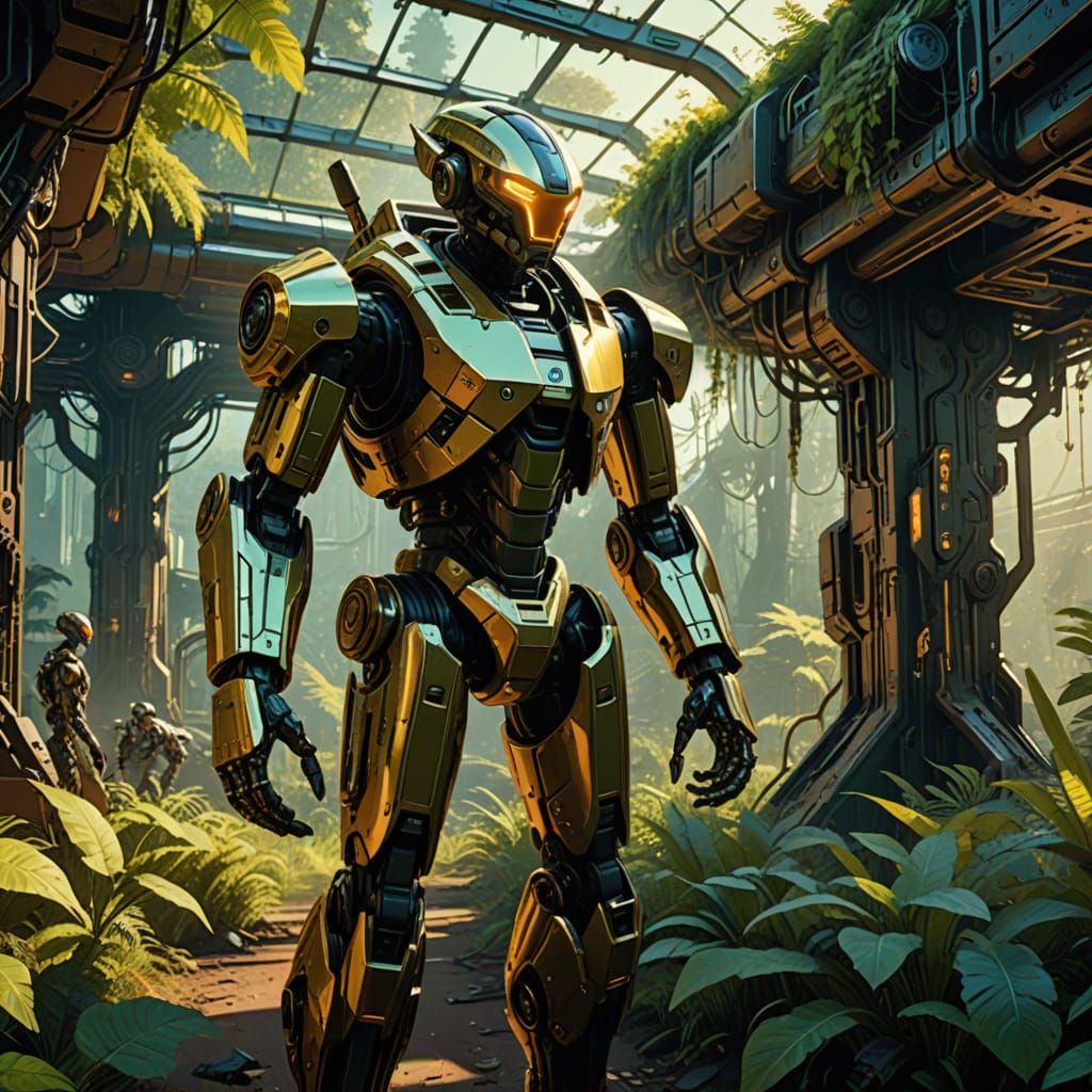Retro-Futuristic Robots Thrive in Serene Biome