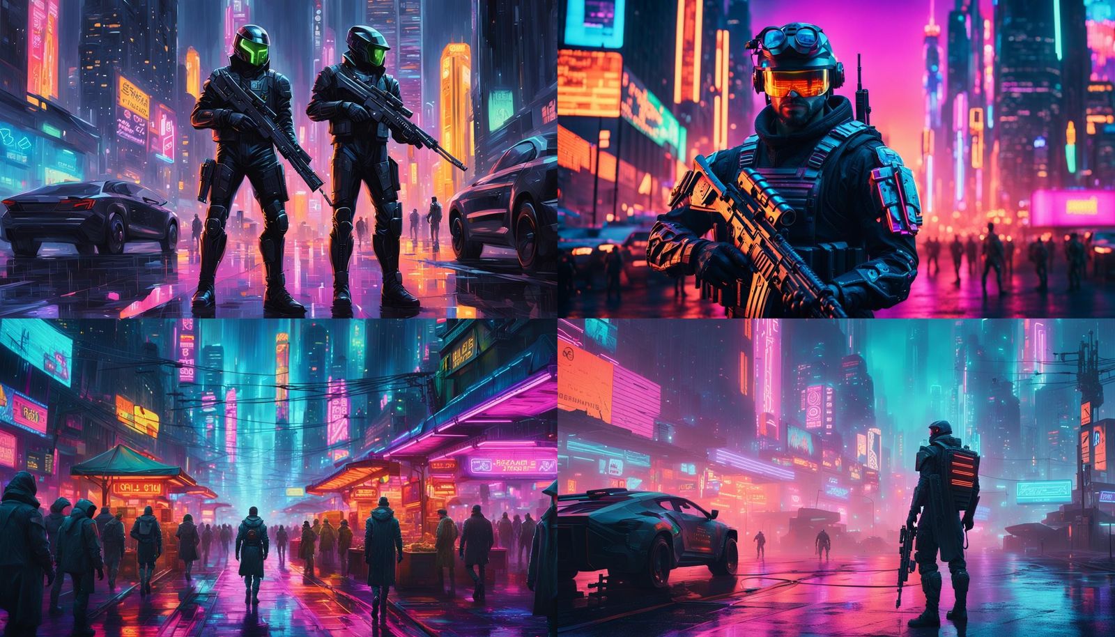 Futuristic Soldier in Cyberpunk Neon Cityscape