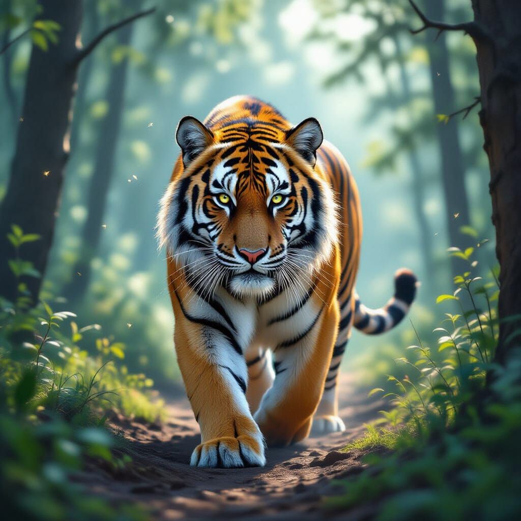 Siberian Tiger in Misty Forest - Digital Painting