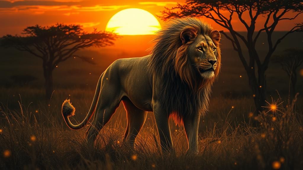 Mystical Lioness in Surreal Savannah: Gothic Illustration