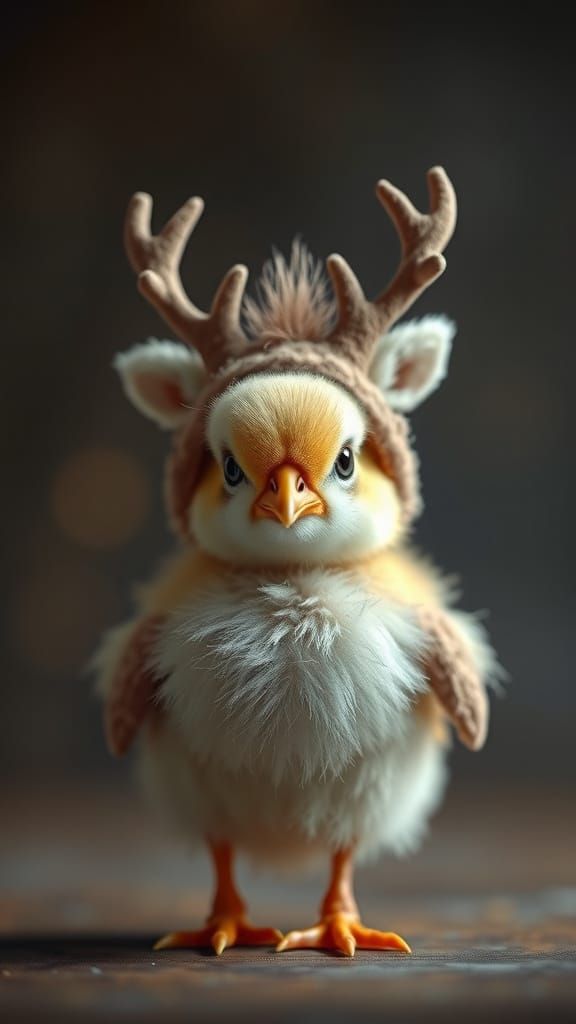 Fluffy Chick in Deer Costume: Hyperrealistic 8K Photo
