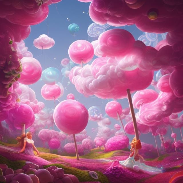 Bubblegum Clouds in Candy Land: Digital Illustration