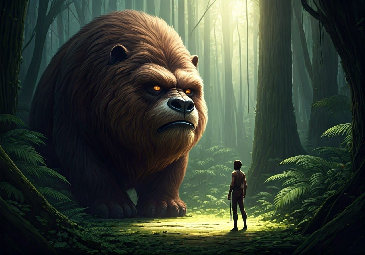 Giant Brown Bear Separates from Fierce Hunter in Tropical Ju...