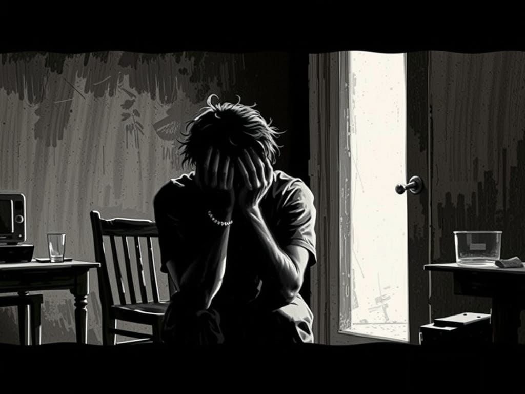 High-Contrast Image of a Man in Despair