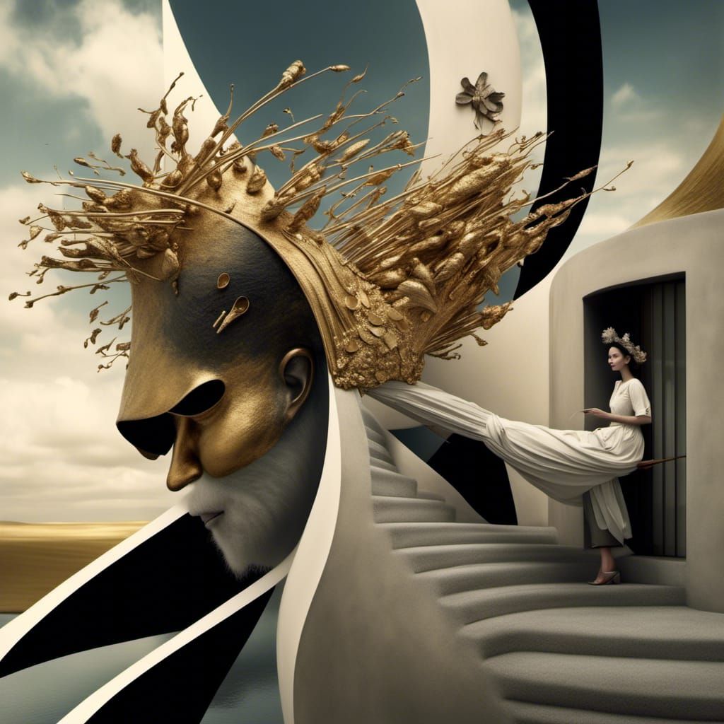 Abstract Gold Cycles in Magical Realism Style