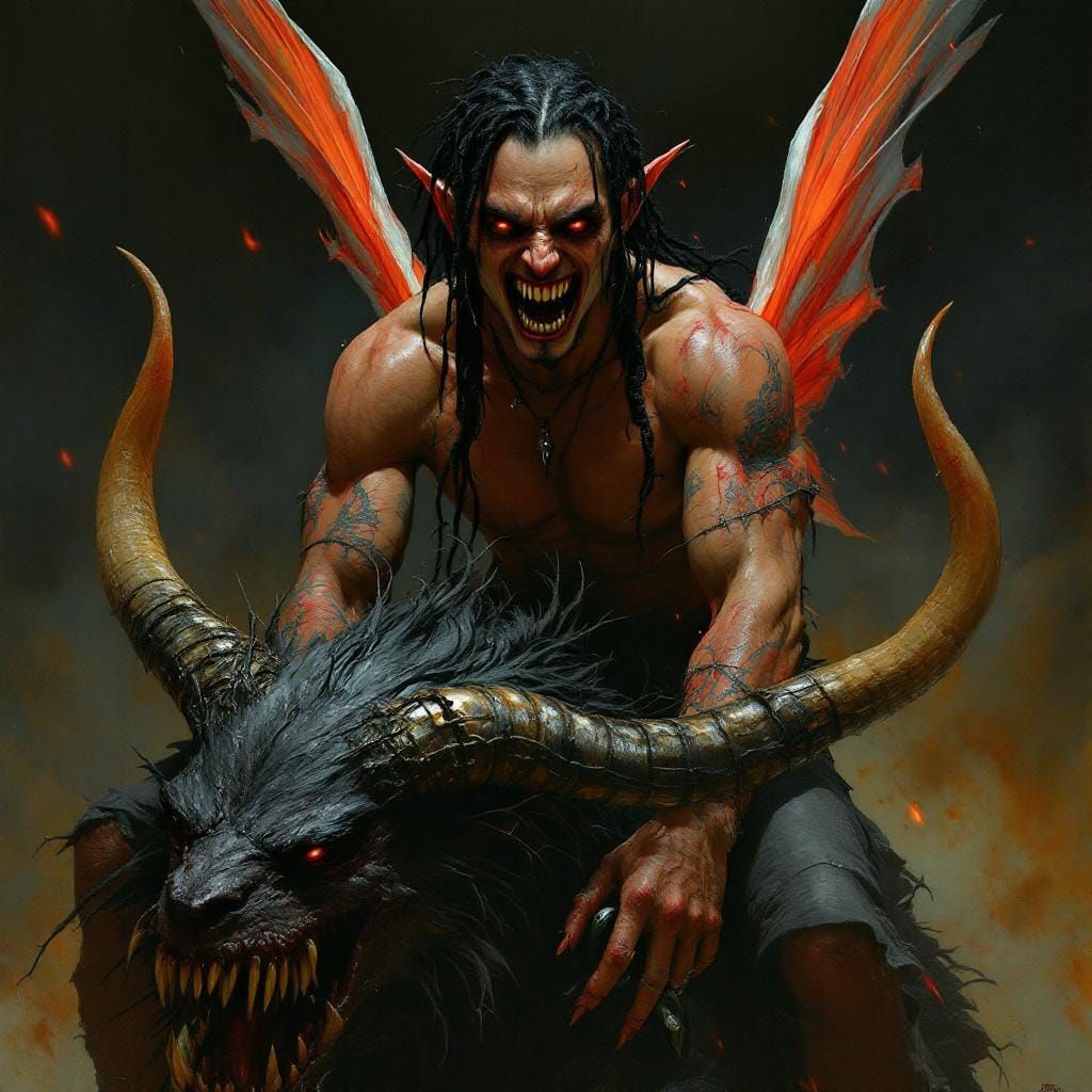 Sinister Tooth Fairy on Horned Demon Illustration