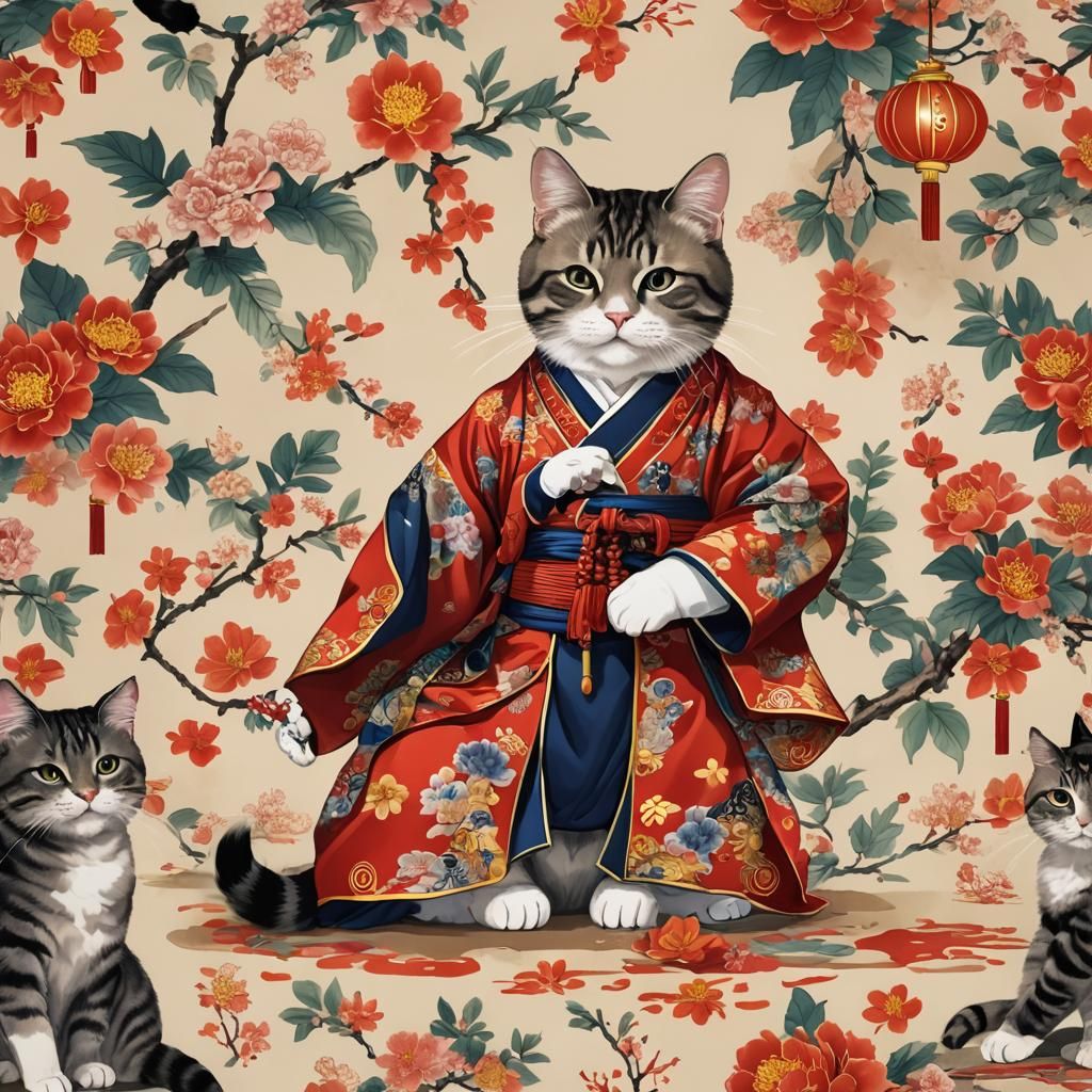 Cat in Traditional Chinese Clothing