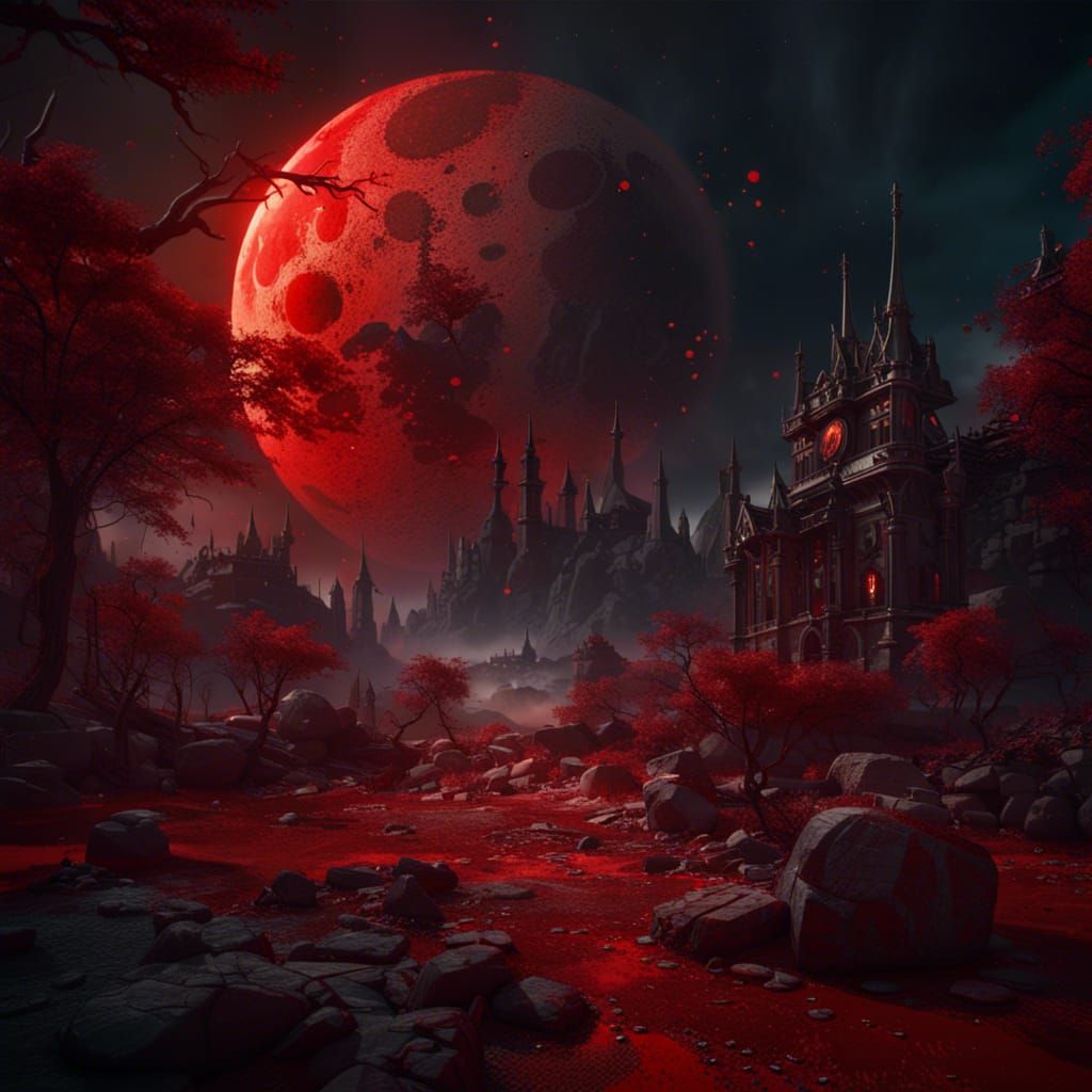 Detailed Matte Painting of a Blood Moon
