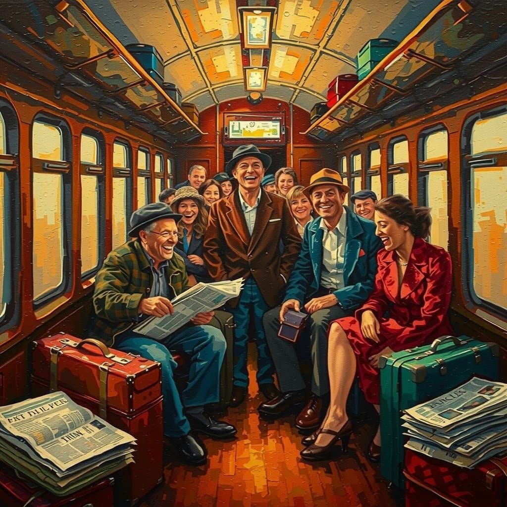 Vibrant Train Carriage Scene in Expressive Oil Paint