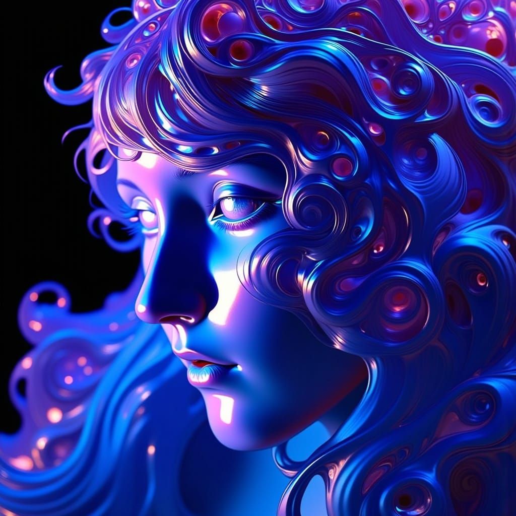 Ferrofluid Human Face in Art Nouveau Style