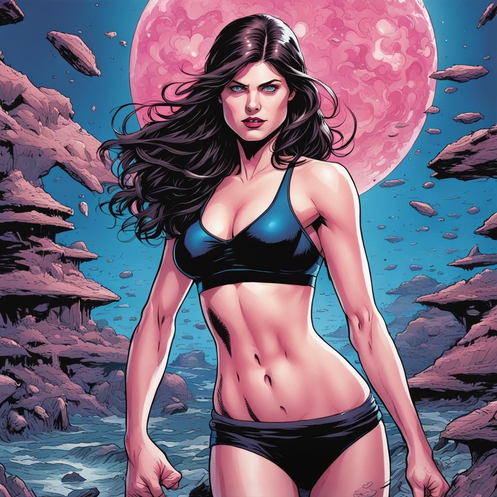 Alexandra Daddario in Black Bikini, Comic Book Art