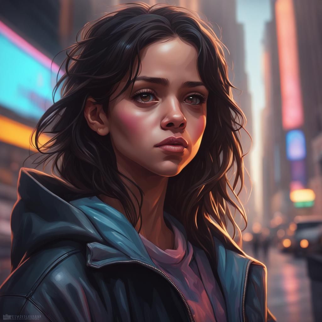 Girl in Dark Jacket, New York 1990s: Hyperdetailed Portrait