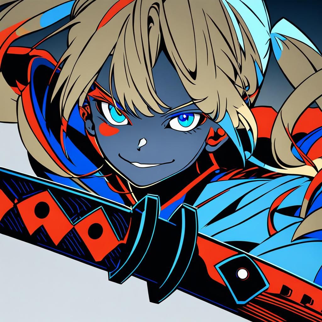 Blonde Schoolgirl with Katana in Manga Style