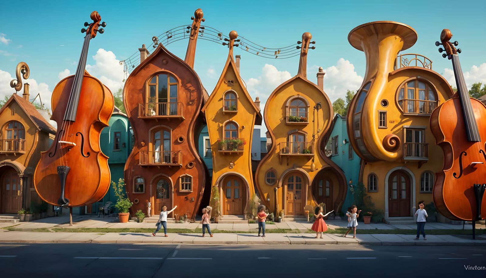Musical Village in Vibrant Colors