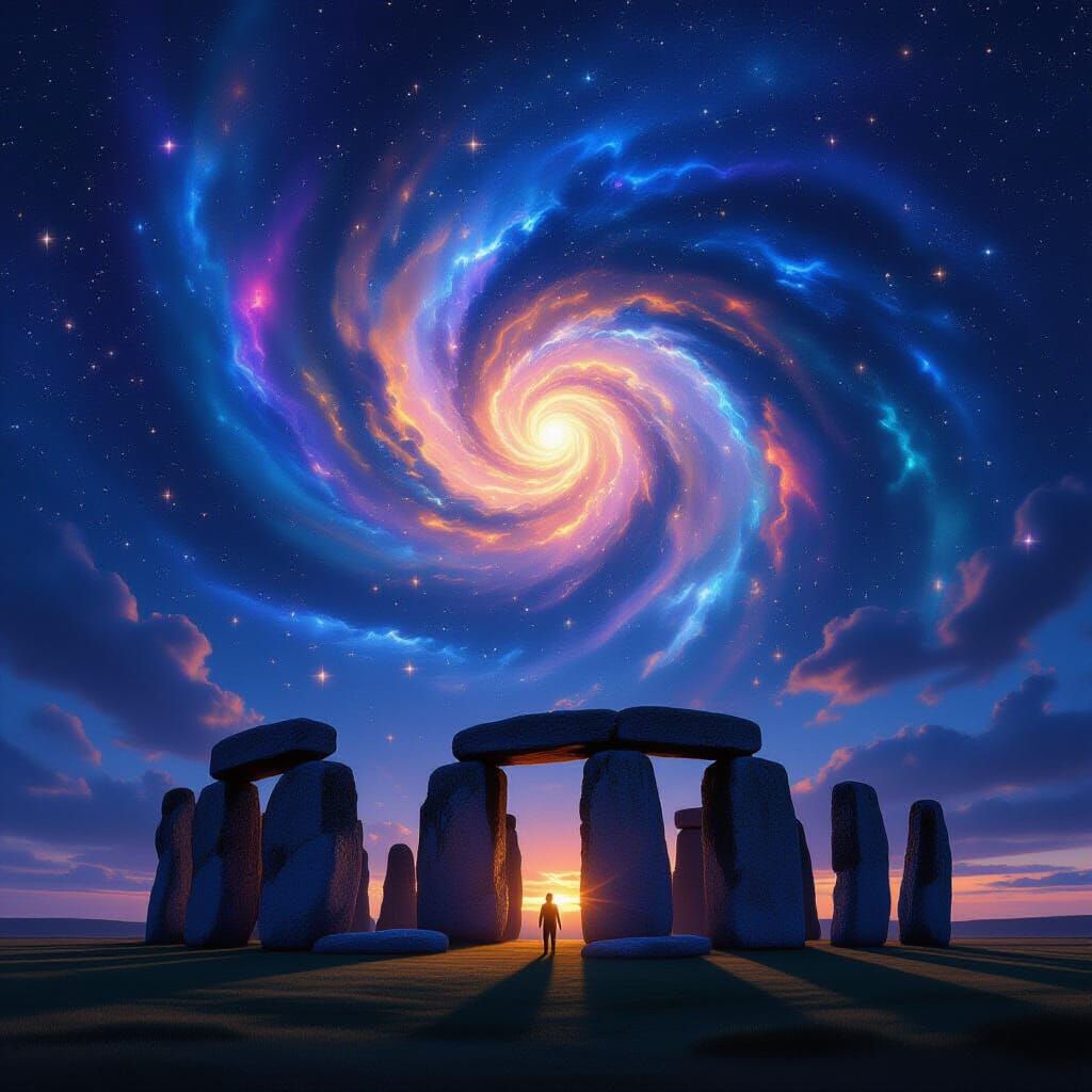 Mystical Night Sky Above Stonehenge
