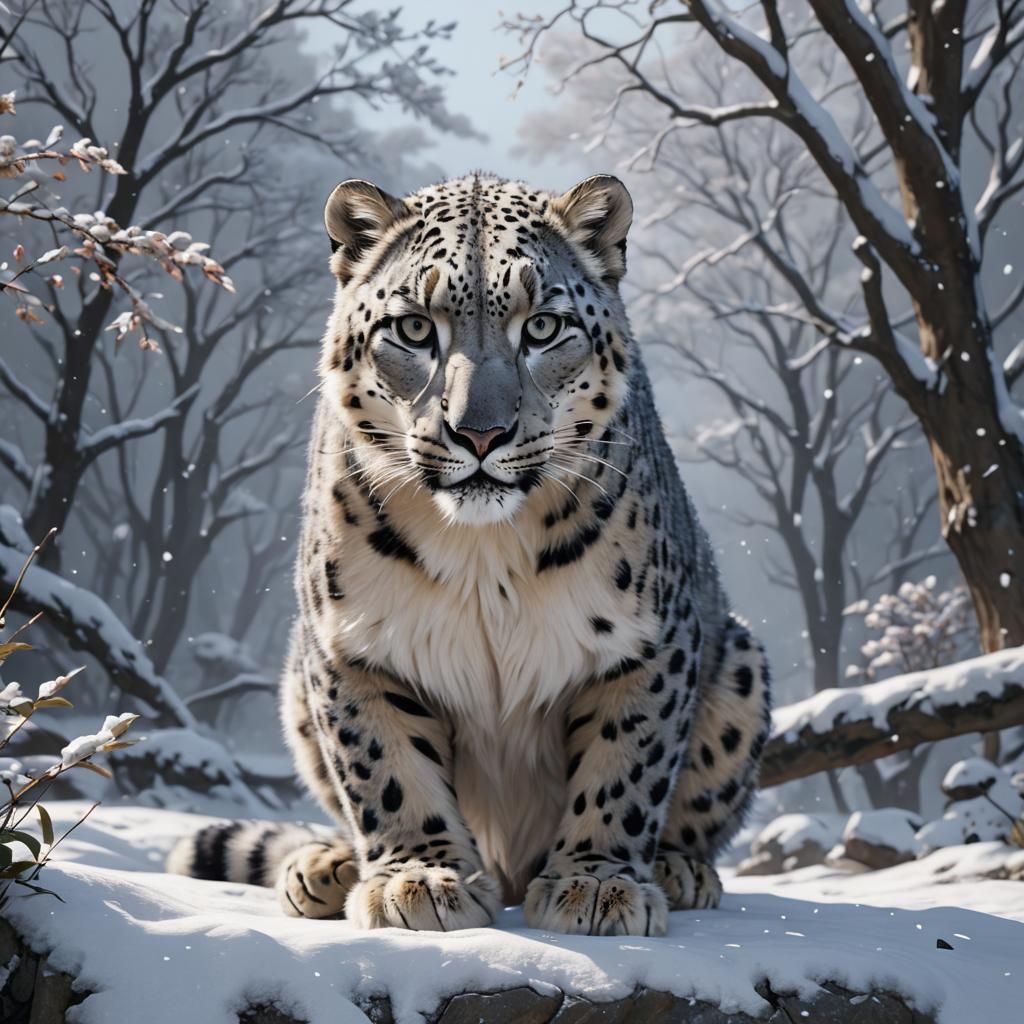 Detailed 3D Anime Snow Leopard Concept Art