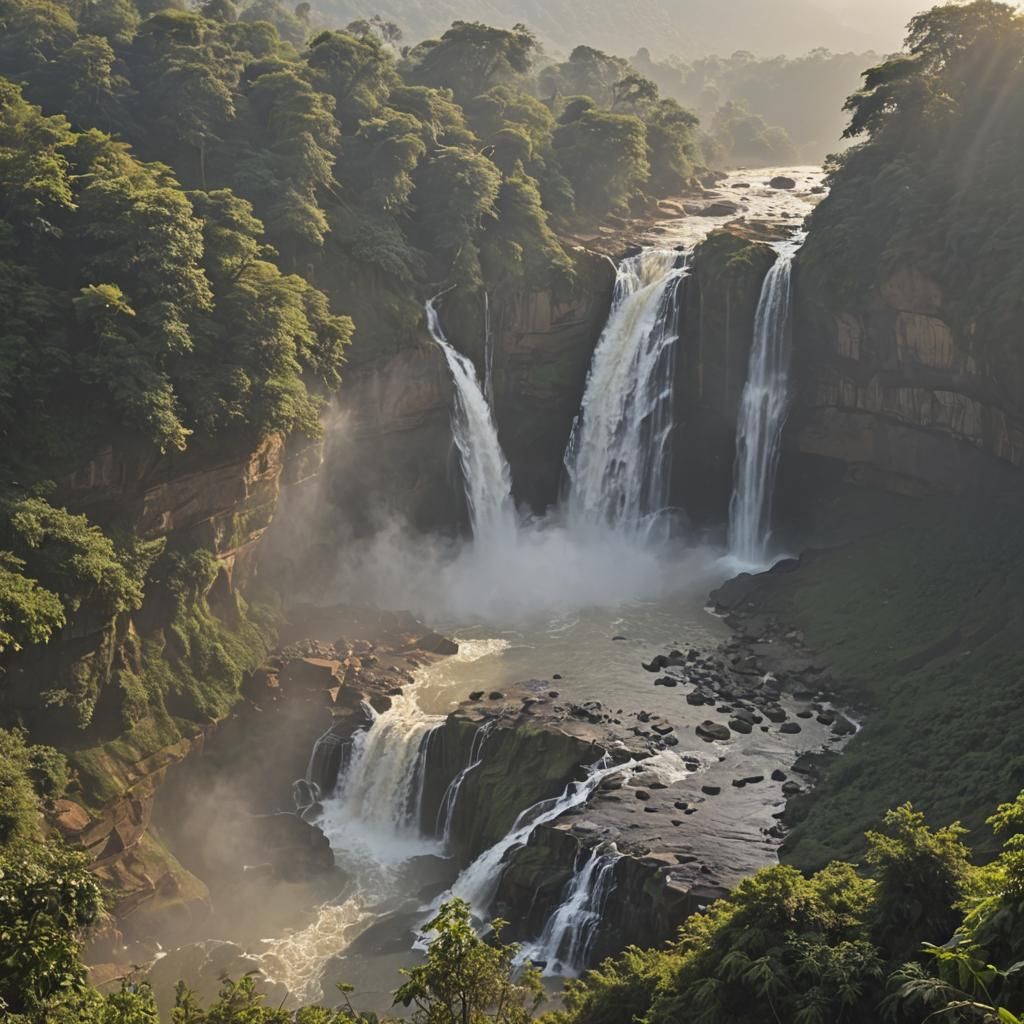 Zambezi Waterfalls Bathed in Morning Sunlight