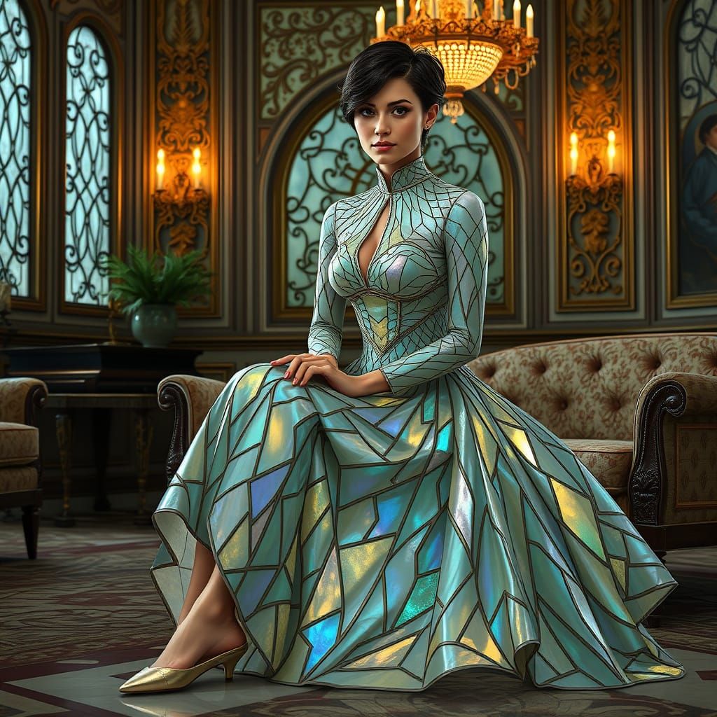 Art Nouveau Woman in Crystal Marble Dress