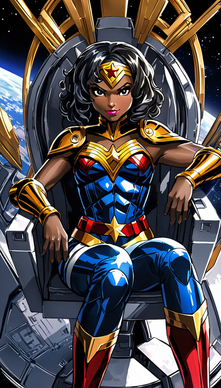 Futuristic Nubian Wonder Woman on Space Station Throne