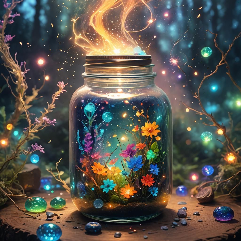 Mystical Jar Overflowing with Nature Magic