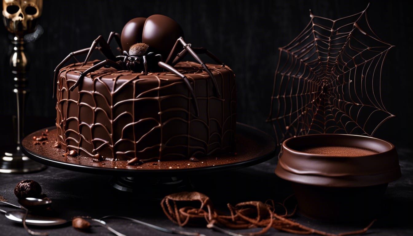 Gothic Dark Chocolate Cake with Spider Decoration