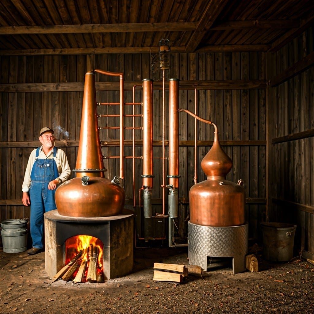Moonshine Still in a Woodland Setting