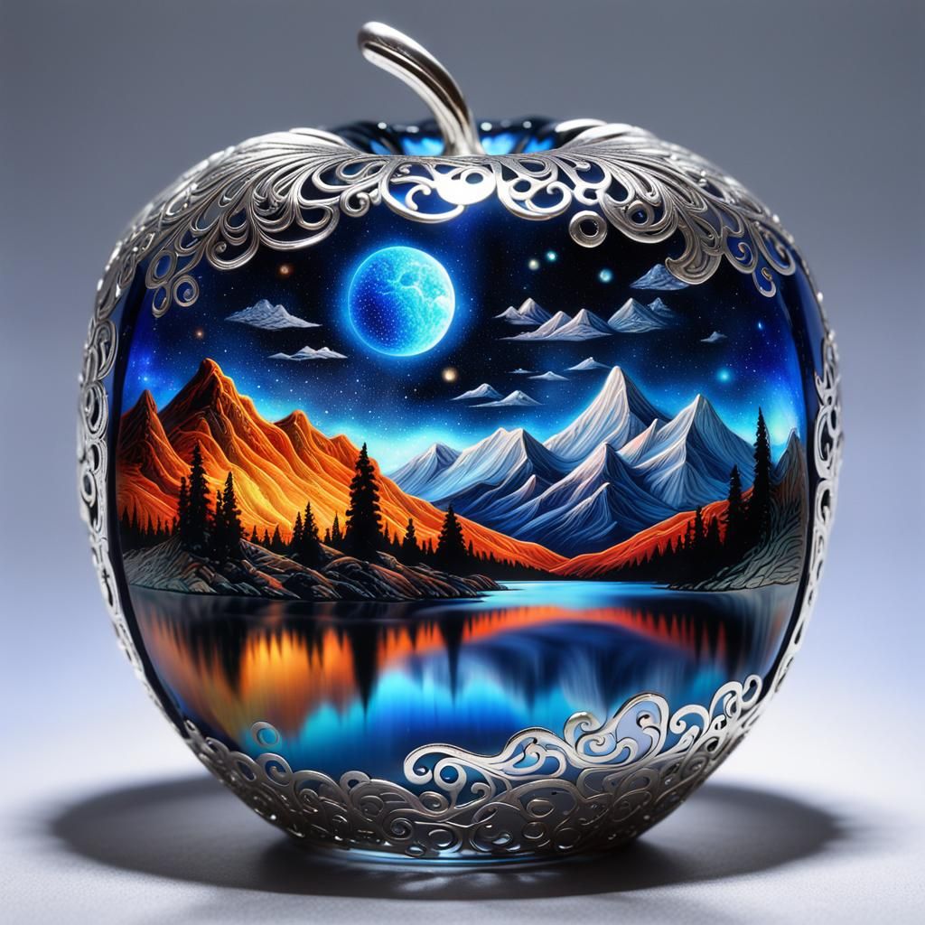 Celestial Night Sky in Glass Apple, Holographic Art