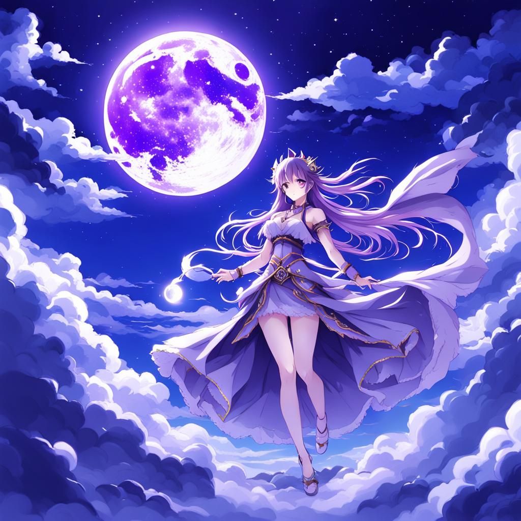 Enchanted Purple Goddess in Anime Art Style