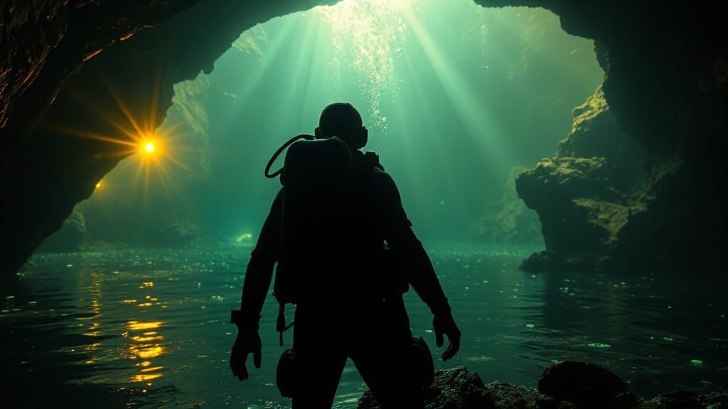 Underwater Cave Exploration with Bioluminescent Lights