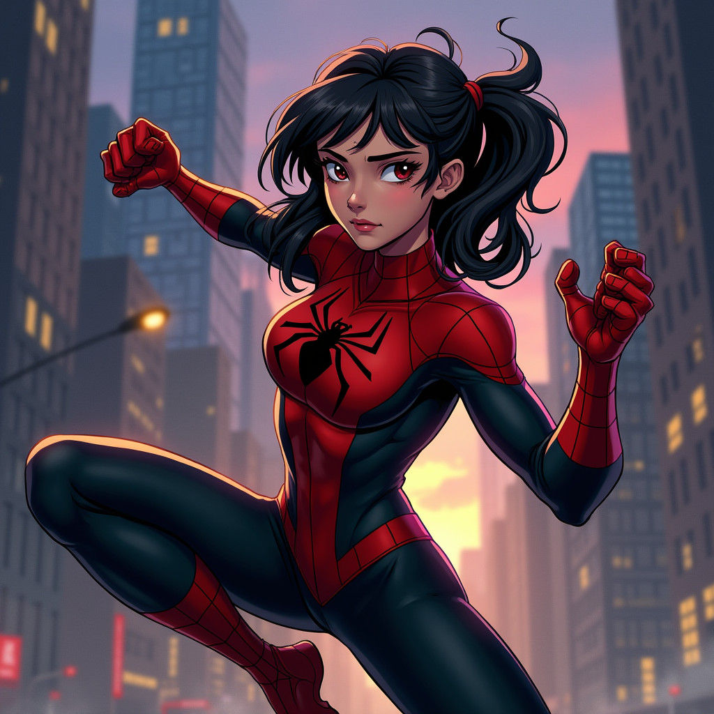 Spider-Girl Fighting in Comic Book Art Style