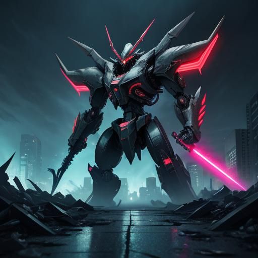 Super Gigan Battles in City Ruins: Cinematic Kaiju Art