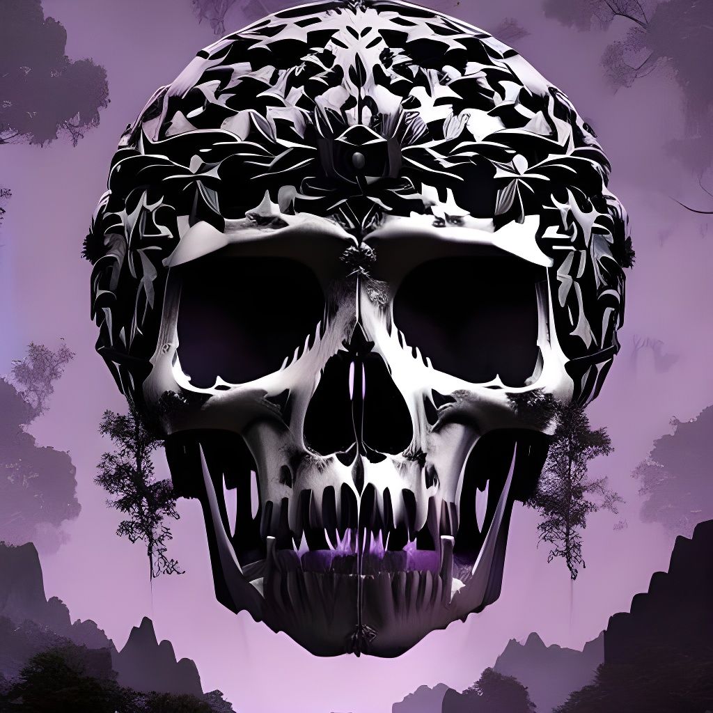 Dark Purple Skull in Gloomy Forest