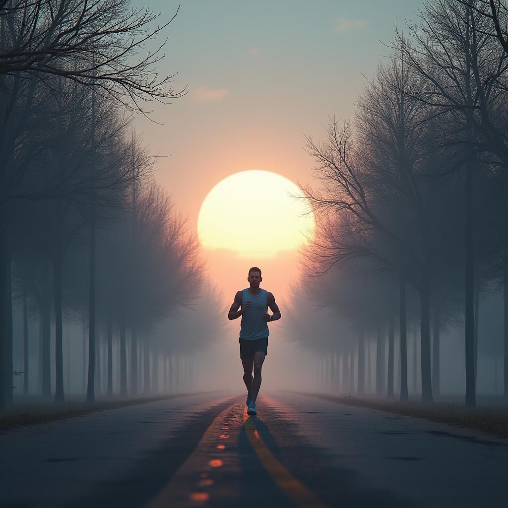 Man Jogging in Empty Park at Dusk