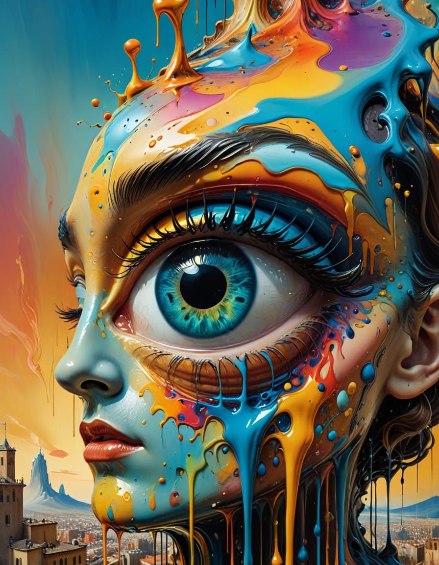 Surreal Skyscraper in Vibrant Oil Painting