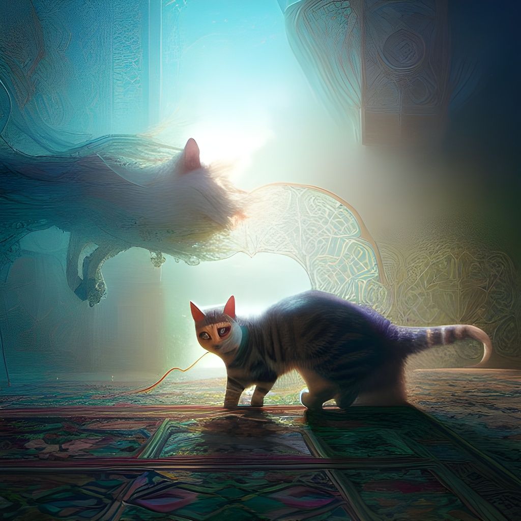 Magical Purring Cat Heals with Sound, Fantasy Art