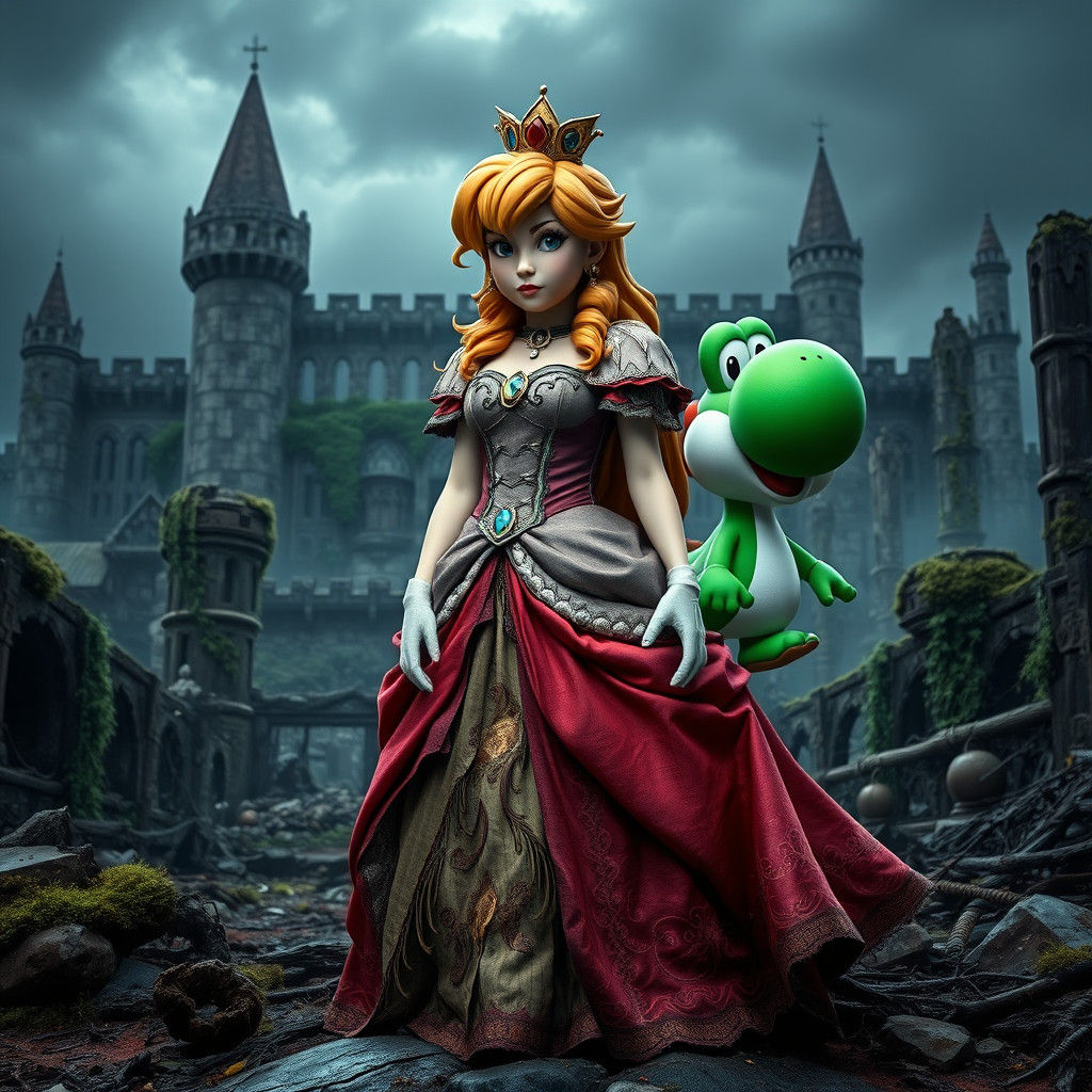 Princess Peach and Yoshi in Dark Fantasy Apocalypse
