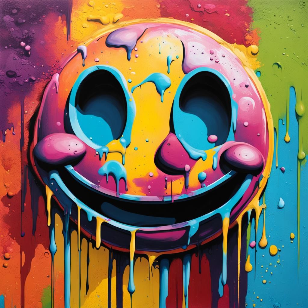 Giant Smiley Face in Graffiti Splash Art Style